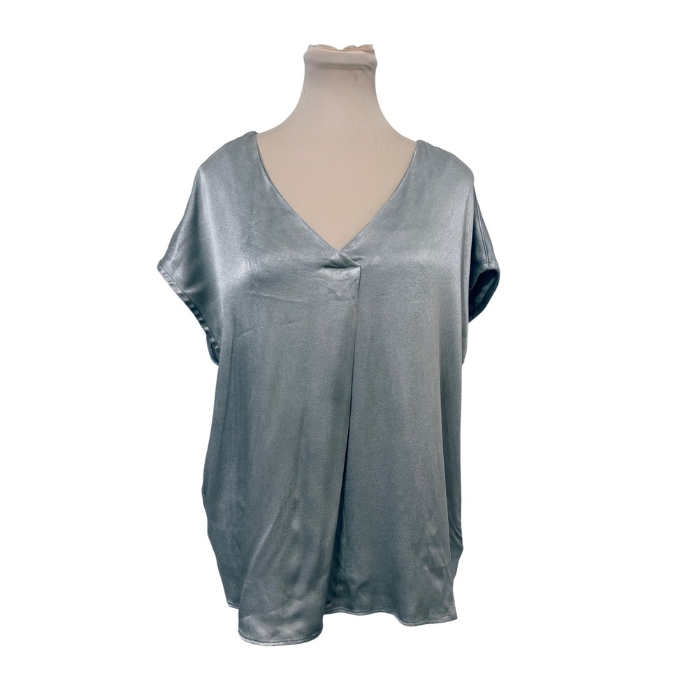 Dear John‎ Women Metallic Silver V-Neck Blouse Size Medium Minimalist Holiday